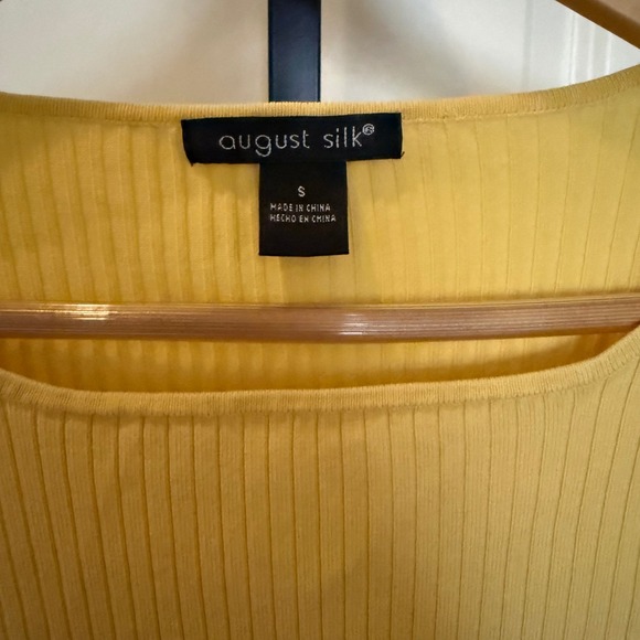 August Silk Yellow Ribbed Knit Square Neck Short Sleeve Top Silk blend Women's S - Picture 4 of 7